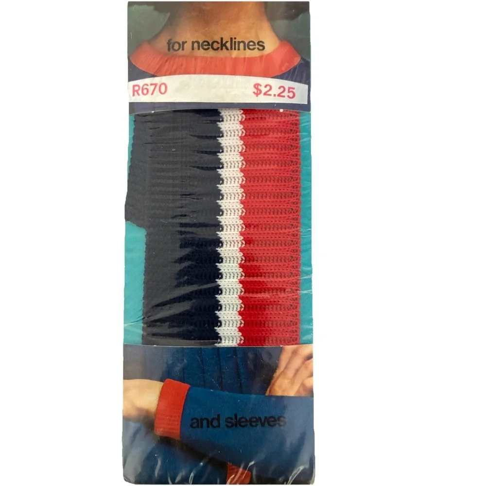 VTG Knit Trim Red White Blue 30‎ Inch Polyester Neckline Sleeve R670 Wrights NEW